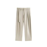 Men's Fleece-Lined Wide-Leg Suit Pants with Belt